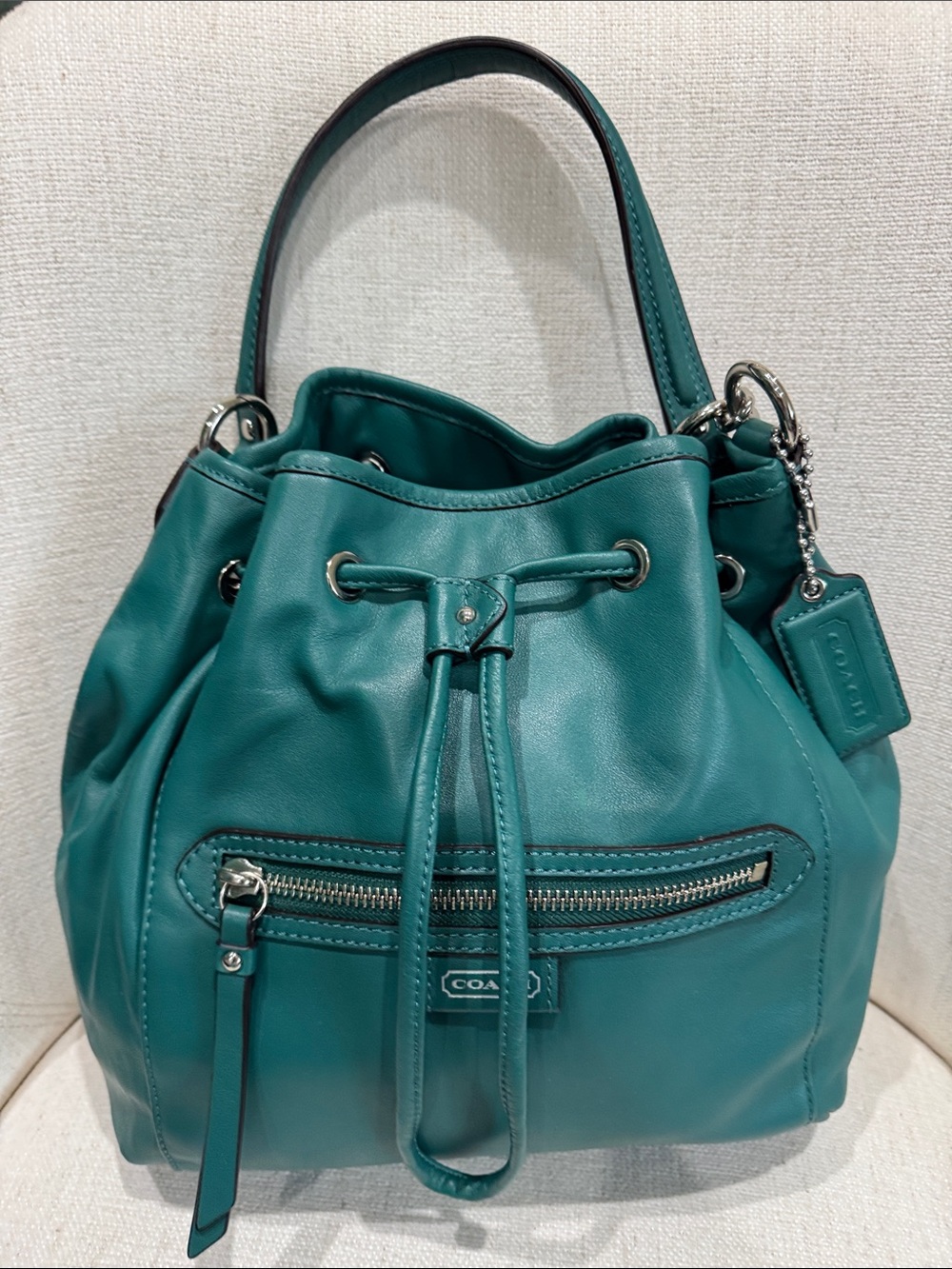 Coach Teal Leather Drawstring Shoulder Bag